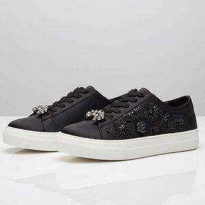 ZARA Satin Beaded & Crystal Embellished Sneakers Limited Edition